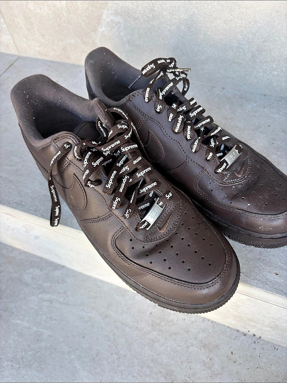 Supreme x Nike Air Force 1 Brown Sneakers